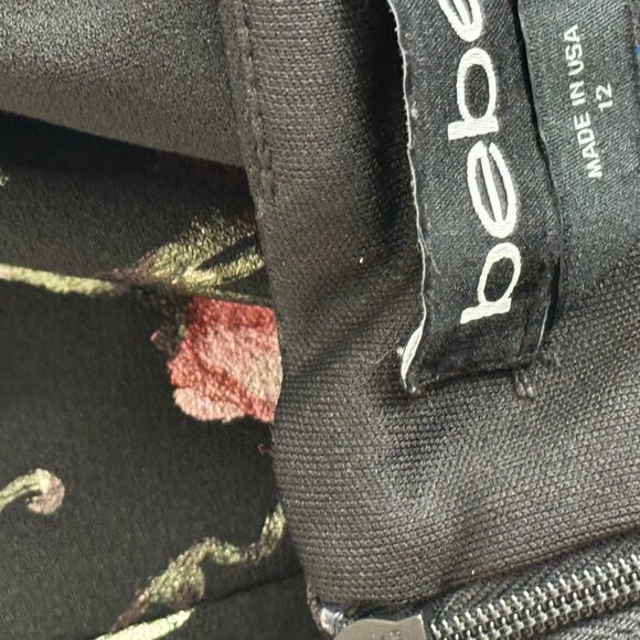 Bebe Floral Print Halter Black & Pink metallic floral Midi Dress size 12 womens - Picture 3 of 10